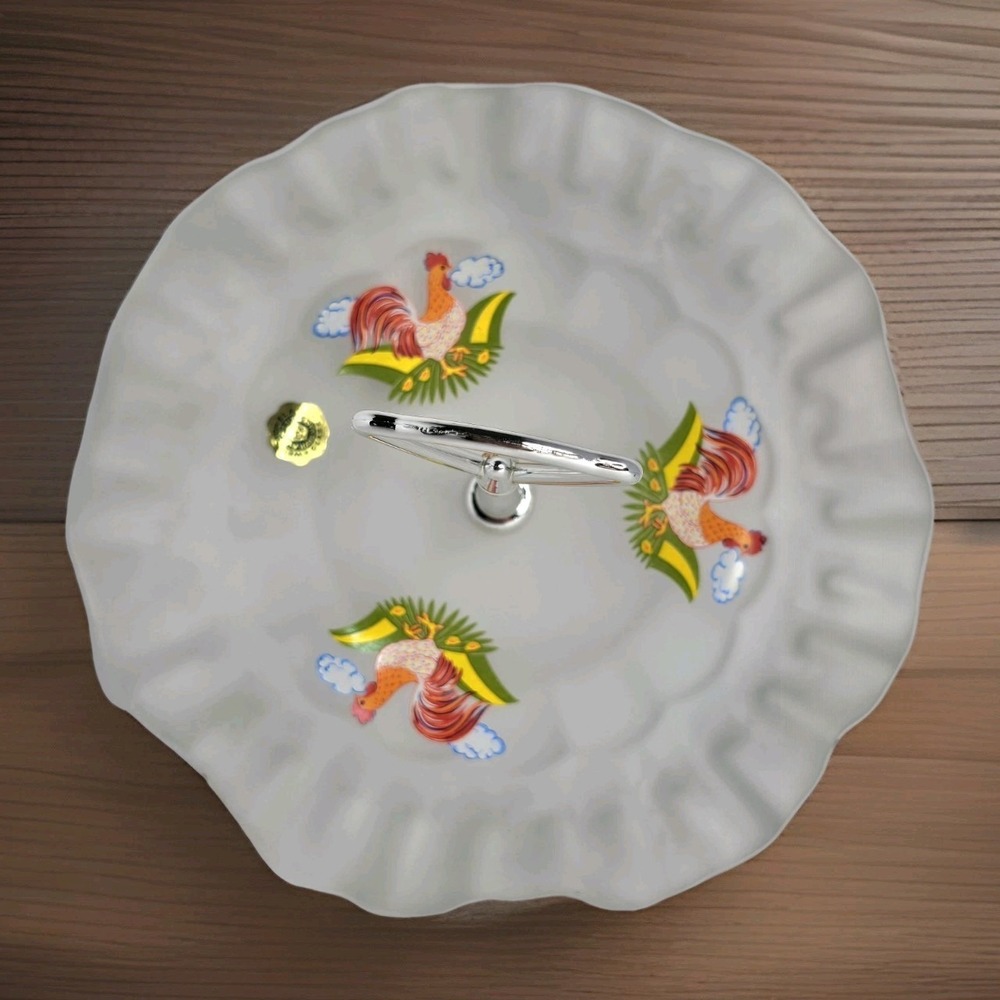 VINTAGE Westmoreland Clear Satin Glass Paneled Grape Tidbit Tray Roosters
